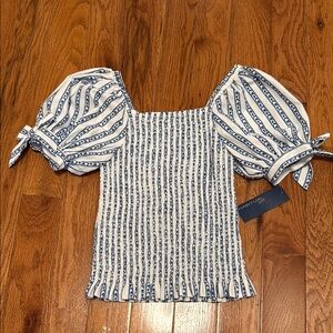 Habitual Blue and White Striped Puff Sleeve Top